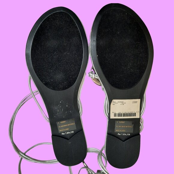 Y2K 2000s Rocawear Silver Rhinestone Sandals Flat Thong With Ties Womens US 9 - Picture 8 of 9